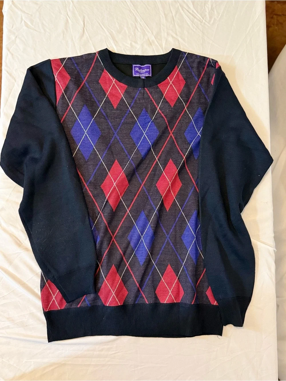 Ballantrae Men's Argyle Crewneck Sweater Navy with Red & Blue Diamonds XL (JJ25)